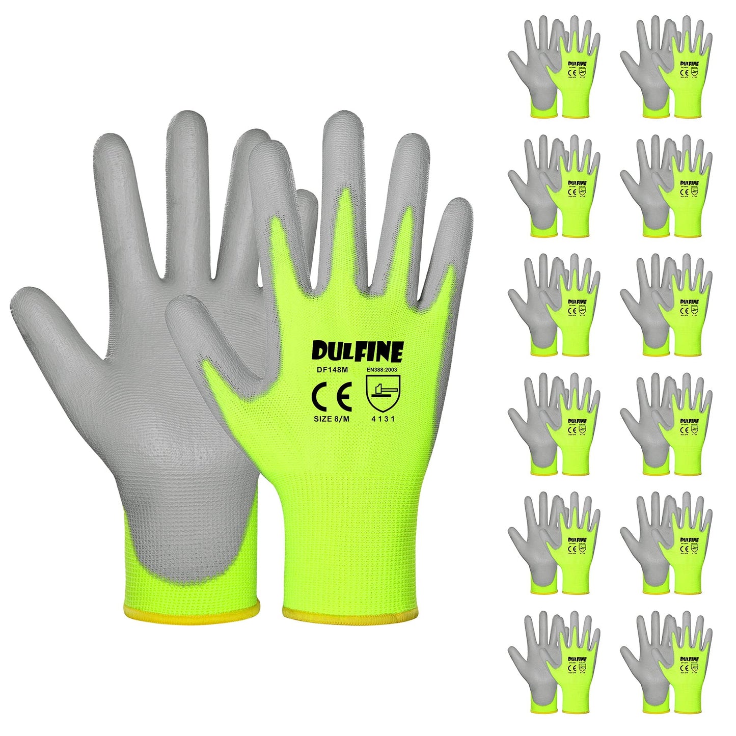 DULFINE Safety Work Gloves for Men & Women, PU Coated Seamless Knit Grip
