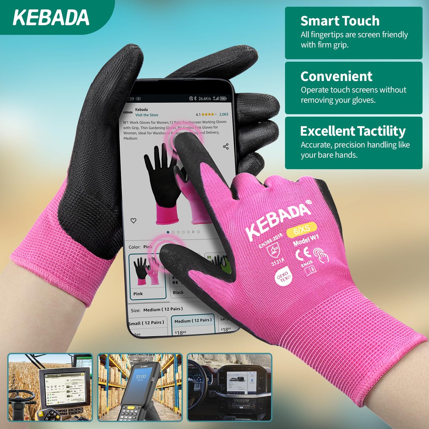W1 Safety Work Gloves for Men & Women, Touchscreen, PU Coated | 12 Pairs, Gray, Breathable Seamless Knit, Lightweight, Secure Grip. Ideal for Warehouse, Construction, Gardening & Mechanics
