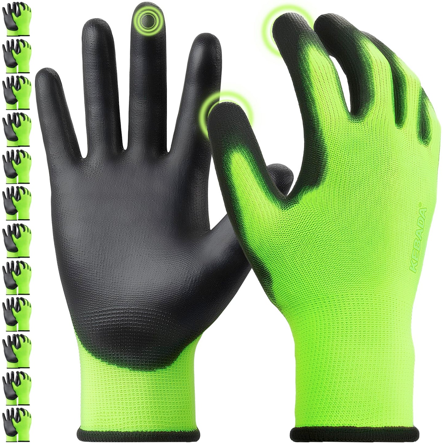 W1 Safety Work Gloves for Men & Women, Touchscreen, PU Coated | 12 Pairs, Gray, Breathable Seamless Knit, Lightweight, Secure Grip. Ideal for Warehouse, Construction, Gardening & Mechanics