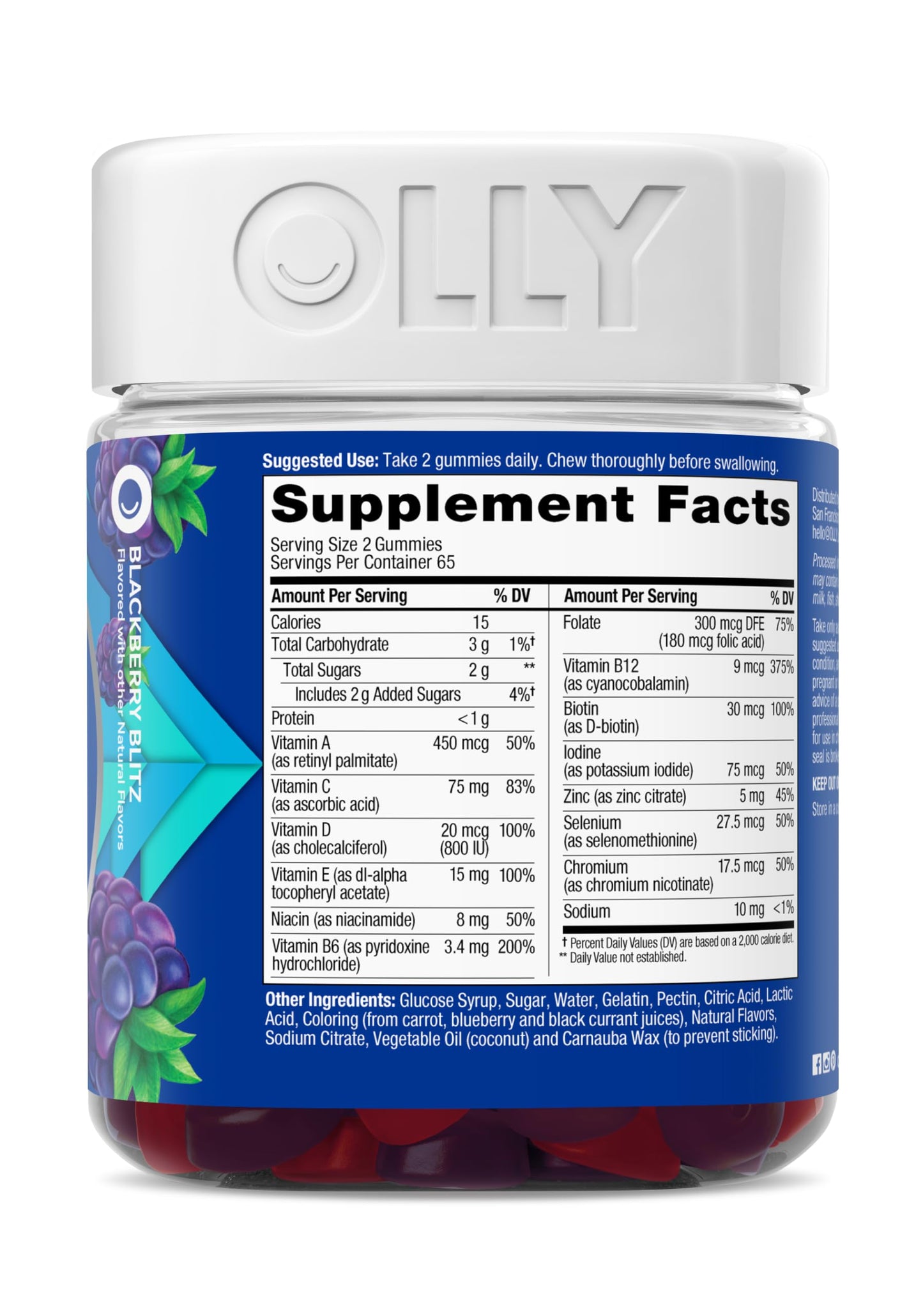 OLLY Men's Multivitamin Gummy, Vitamins A, C, D, E, B, Zinc, Blackberry Flavor, 45 Day Supply - 90 Count