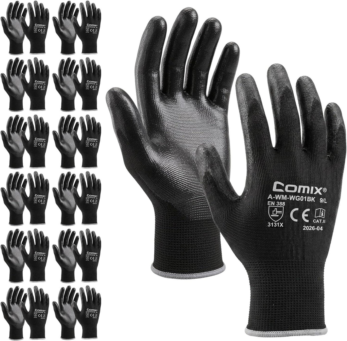 Comix PU Coated Work Gloves 12 Pairs, Light Grip for Warehouse | High-Dexterity Safety Gloves. Breathable 13-Gauge Liner. Ideal For Material Handling, Logistics, Assembly & Maintenance