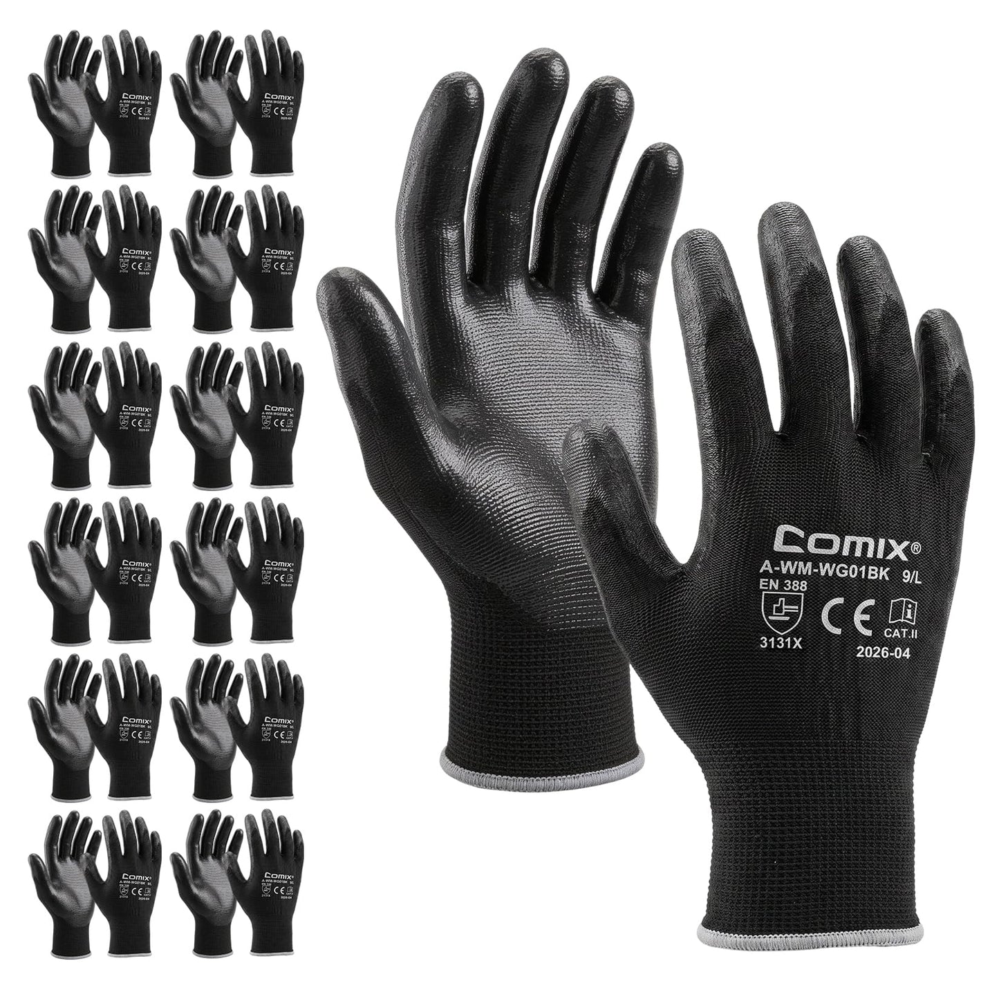 Comix PU Coated Work Gloves 12 Pairs, Light Grip for Warehouse | High-Dexterity Safety Gloves. Breathable 13-Gauge Liner. Ideal For Material Handling, Logistics, Assembly & Maintenance