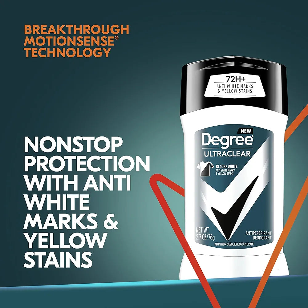 Degree Men UltraClear Antiperspirant Deodorant Black + White 72-Hour Sweat & Odor Protection Antiperspirant For Men With MotionSense Technology 2.7 Ounce 
