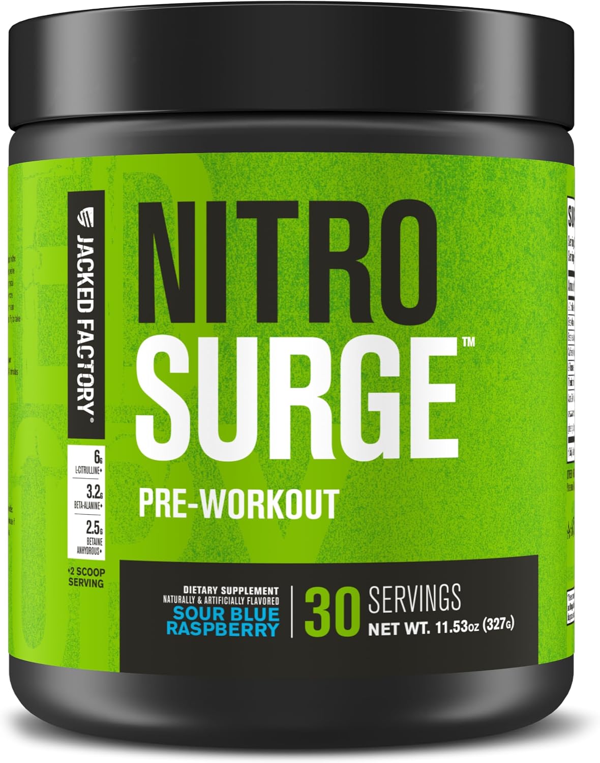 Jacked Factory NITROSURGE Pre Workout Supplement - Endless Energy, Instant Strength Gains, Clear Focus, Intense Pumps - NO Booster & Preworkout Powder with Beta Alanine - 30 Servings, Cherry Limeade
