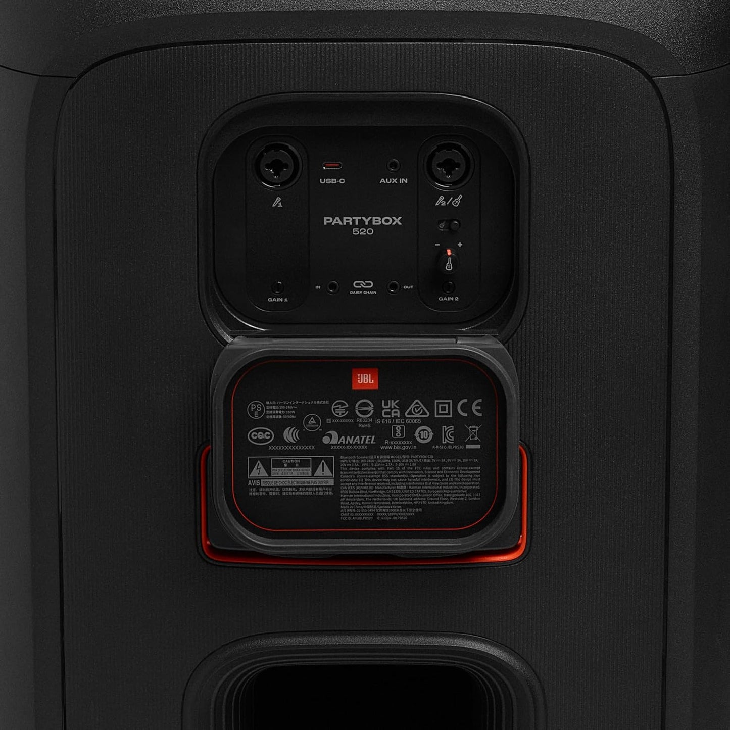 JBL PartyBox 520 Portable Party Speaker with AI Sound Boost - Black | Up To 15 Hours Playtime, Replaceable Battery, Auracast Stereo Linking, Telescopic Handle And Wheels, Mic And Guitar Inputs