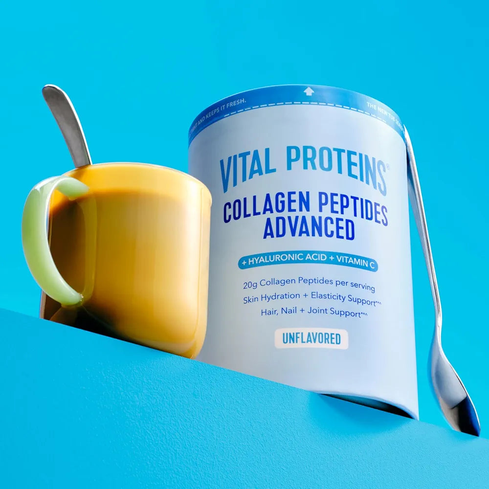 Vital Proteins Collagen Peptides Powder Advanced with Hyaluronic Acid & Vitamin C, 20oz Collagen Protein, Unflavored, 27 Servings