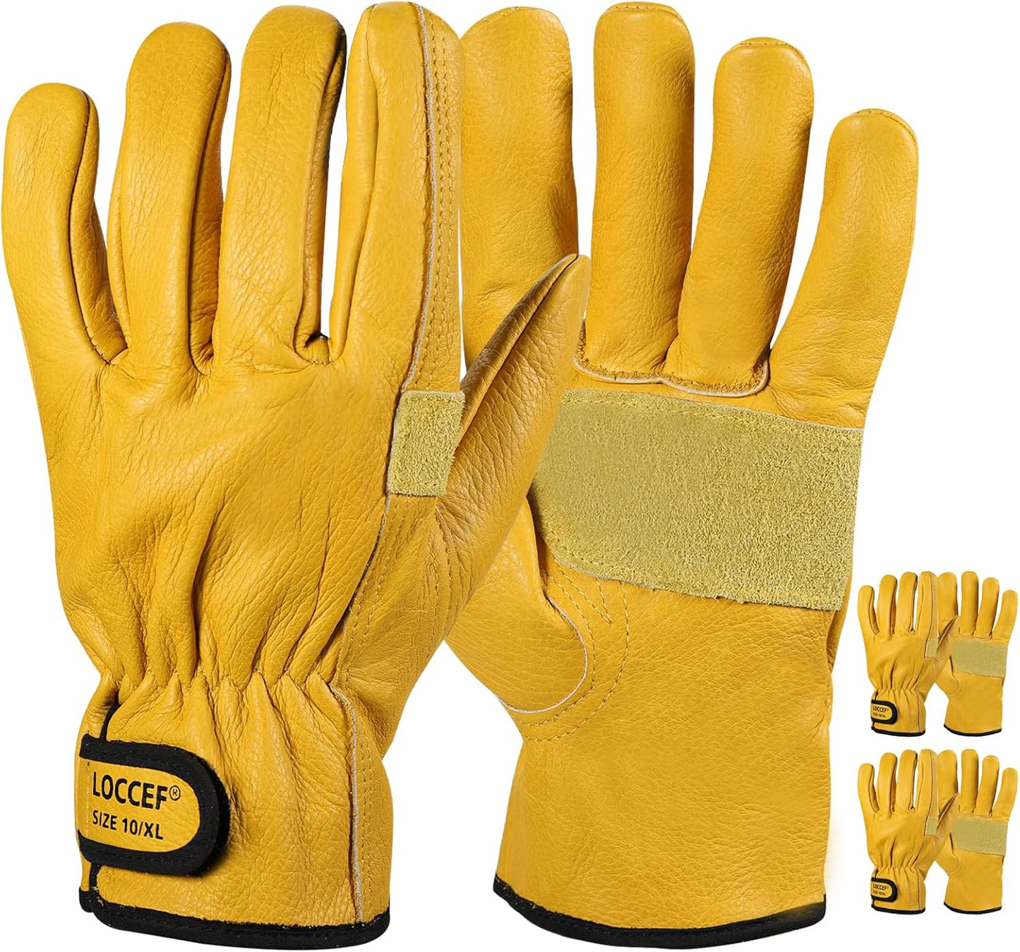 2 Pairs Leather Work Gloves for Men Women Cowhide Utility | Elastic snug wrist cuff, touchscreen, tear resistant, for mechanics, construction, trucking, landscaping, warehouse