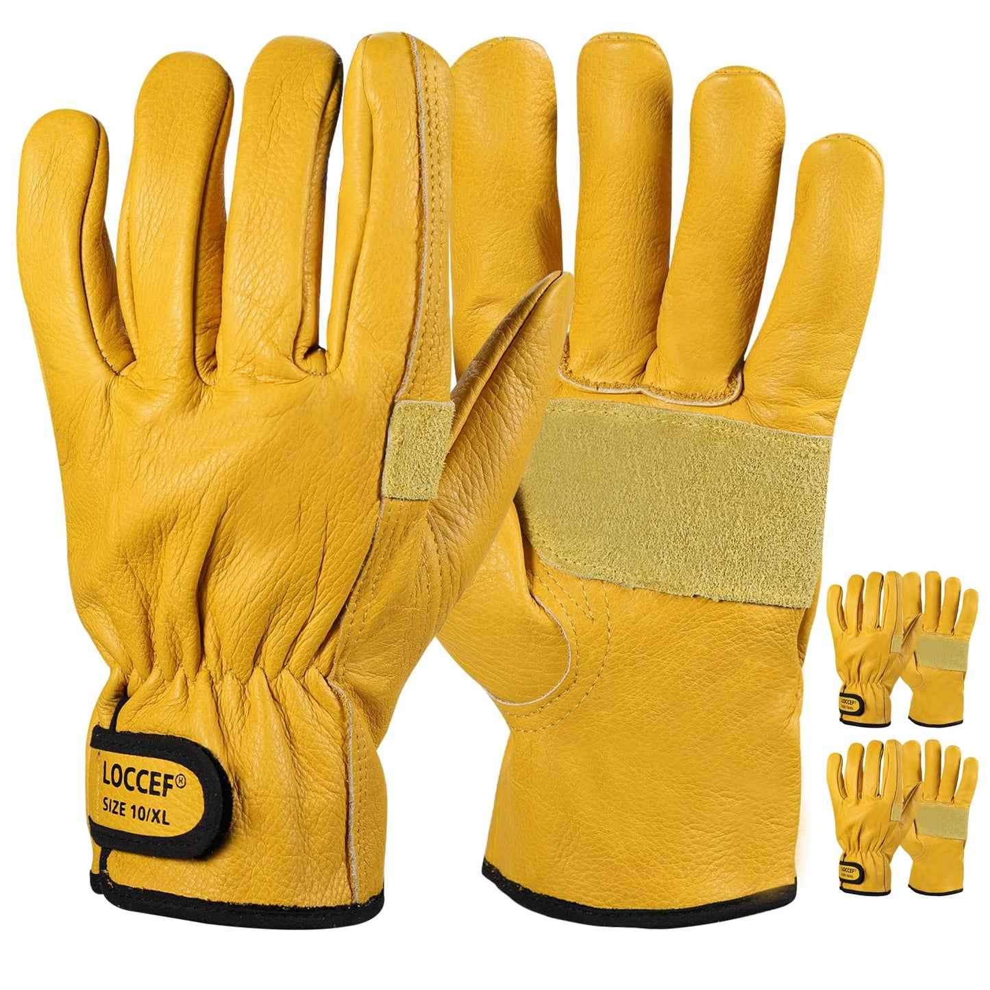 2 Pairs Leather Work Gloves for Men Women Cowhide Utility | Elastic snug wrist cuff, touchscreen, tear resistant, for mechanics, construction, trucking, landscaping, warehouse
