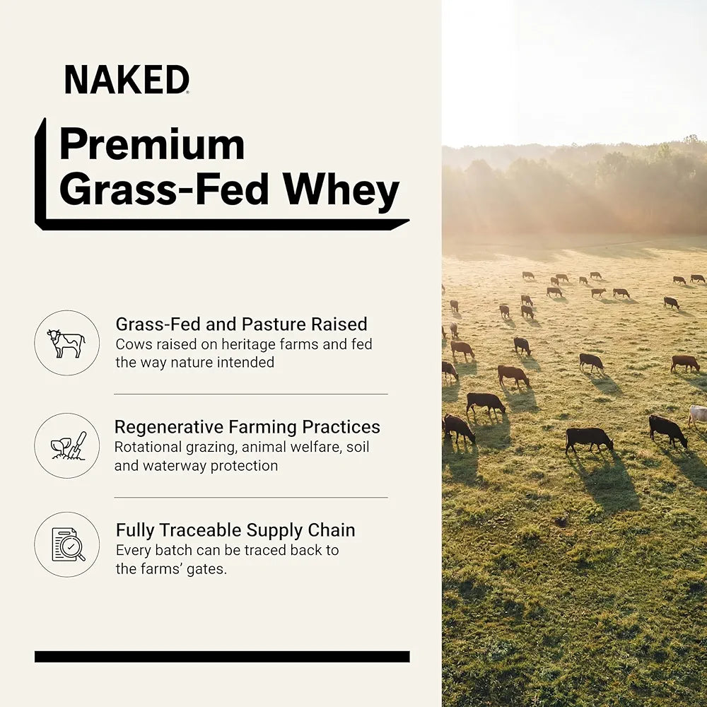 NAKED Whey Protein Supplement Powder, Chocolate, NSF Certified, GMO Free, Soy Free, Gluten Free Aid Muscle Growth and Recovery 60 Servings, 5 Ib