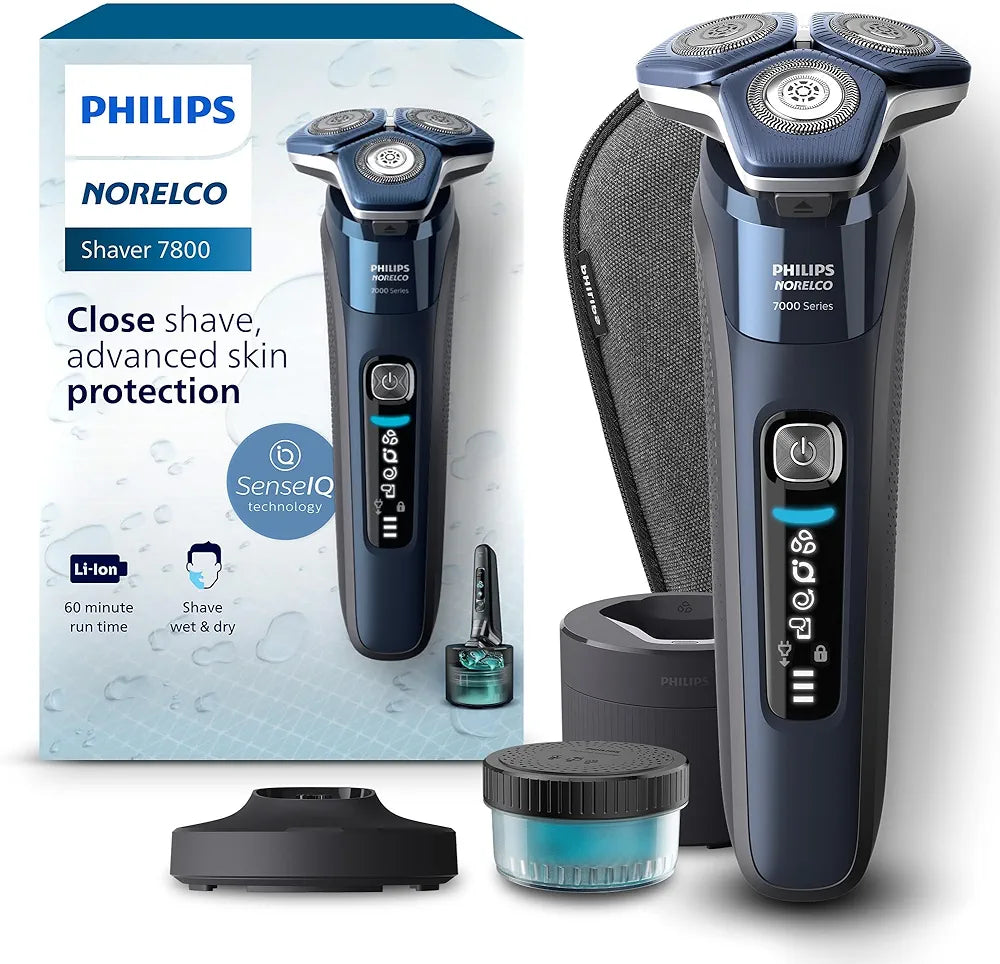 Philips Norelco Shaver 7800 Rechargeable Wet & Dry Electric Shaver with SenseIQ, Quick Clean Pod, Charging Stand, Travel Case, and Pop-up Trimmer (S7885/85)