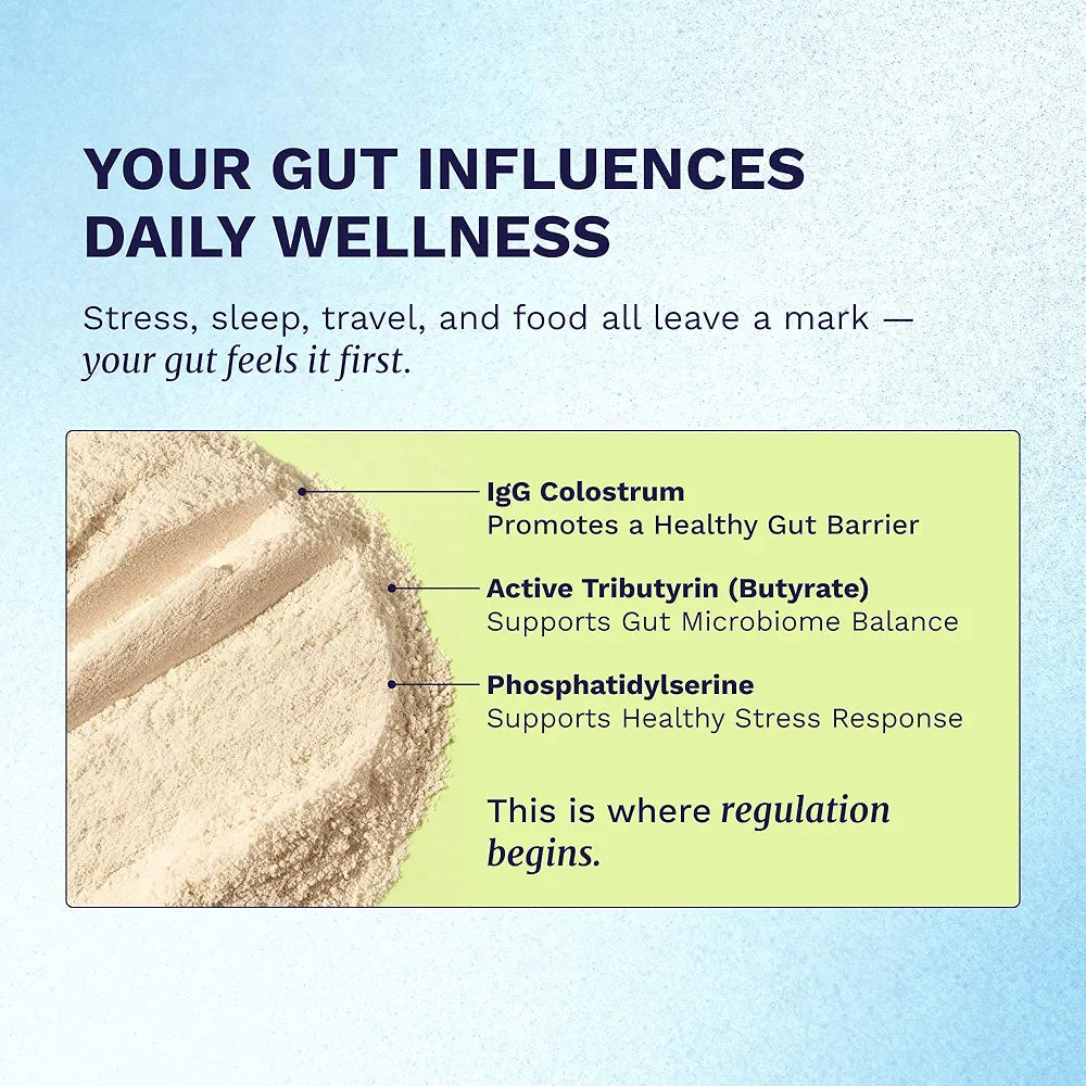 Gut Health Supplement Powder – Digestive Health Formula with Colostrum, Tributyrin & PHGG Prebiotics for Gut Health, Gut Lining, Gut-Brain & Bloating Relief for Women & Men – 30 Servings