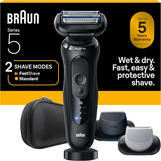 Braun Series 5 Electric Shaver for Men, Wet & Dry Foil Razor with Precision Trimmer, Body Groomer, Charging Stand, and Travel Case - Black 5155cs