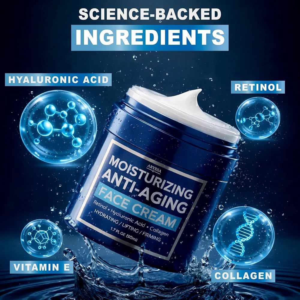 Premium Men's Anti-Aging Face Moisturizer with Retinol, Collagen, and Hyaluronic Acid - Hydrating, Firming, and Wrinkle Repair After-Shave Lotion