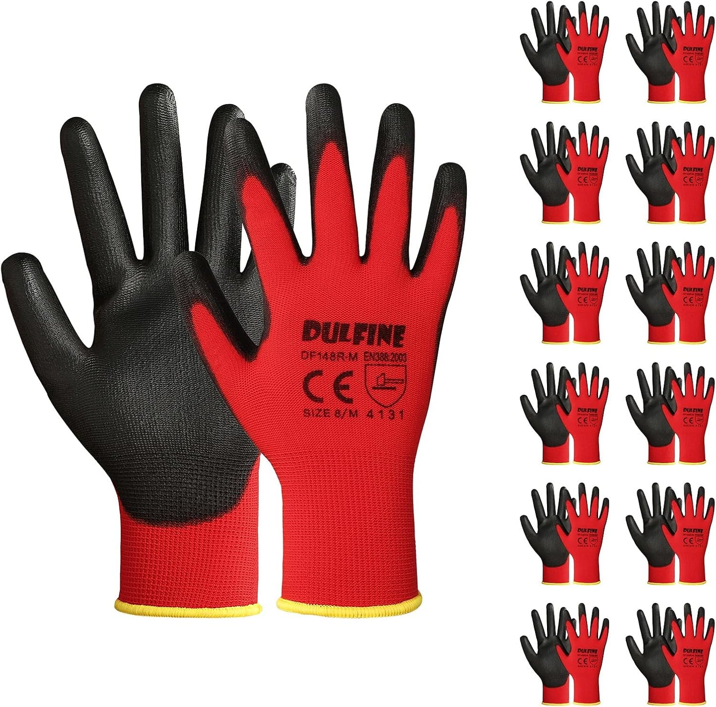 DULFINE Safety Work Gloves for Men & Women, PU Coated Seamless Knit Grip