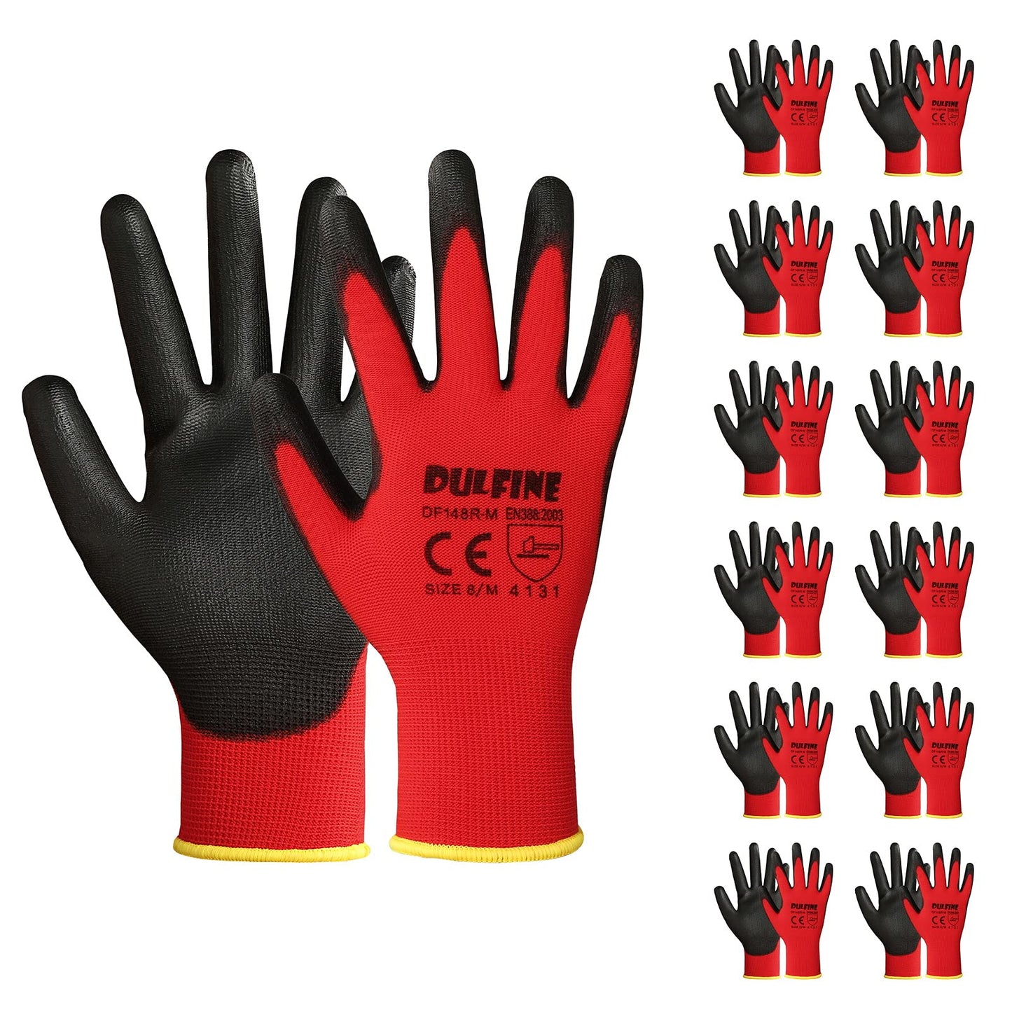 DULFINE Safety Work Gloves for Men & Women, PU Coated Seamless Knit Grip