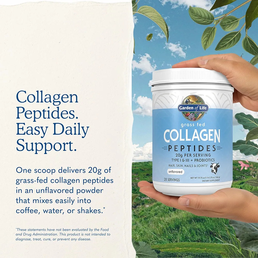 Garden of Life Grass Fed Collagen Peptides Powder Unflavored Collagen Powder for Hair Skin Nails Joints, Hydrolyzed Collagen Protein Supplements, Collagen for Women & Men, 28 Servings