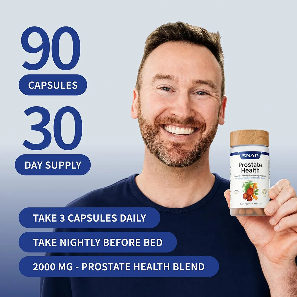 Snap Supplements Prostate Health Supplements for Men, Supports Urinary Tone and Healthy DHT Balance with Saw Palmetto for Men, Stinging Nettle, Beta-Sitosterol, 90 Capsules 