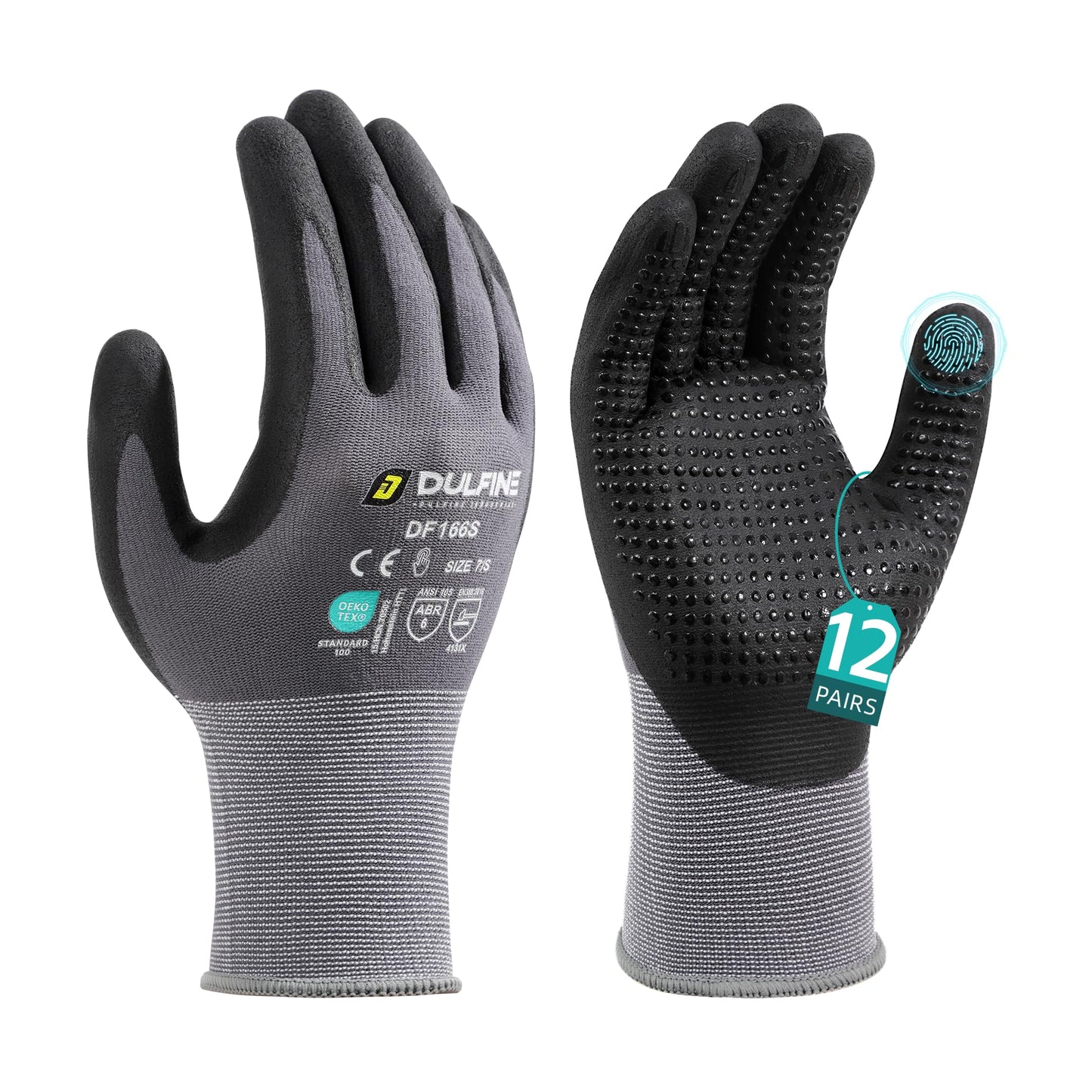 DULFINE MicroFoam Nitrile Coated 3/12/36 Pairs Work Gloves for Men & Women | Strong Grip, Touchscreen, Seamless Nylon Knit, Ideal for General Purpose, Automotive, Home Improvement, Painting