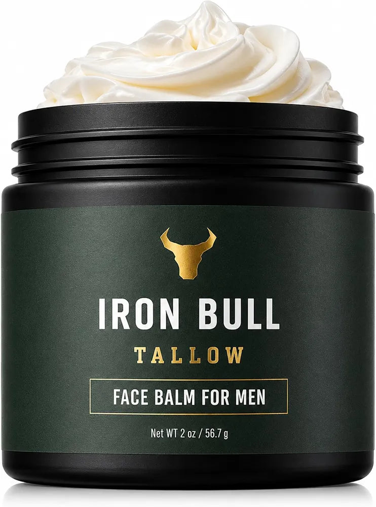 Iron Bull Beef Tallow Face Moisturizer for Men. Anti-Aging With Hyaluronic Acid for Wrinkles. Grass-Fed Beef Tallow Skin Balm & Jojoba Oil for All Skin Types. Natural Formula With a Clean Scent - 2oz