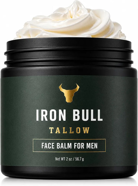 Iron Bull Beef Tallow Face Moisturizer for Men. Anti-Aging With Hyaluronic Acid for Wrinkles. Grass-Fed Beef Tallow Skin Balm & Jojoba Oil for All Skin Types. Natural Formula With a Clean Scent - 2oz