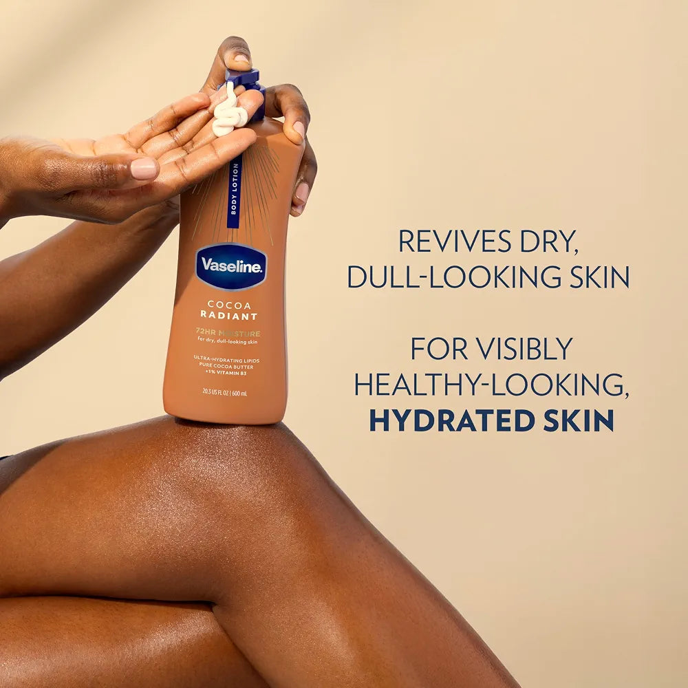 Vaseline Intensive Care Cocoa Radiant Body Lotion, 20.3 Oz (3-Pack) - Ultra-Hydrating Lipids & Pure Cocoa Butter for Dry Skin