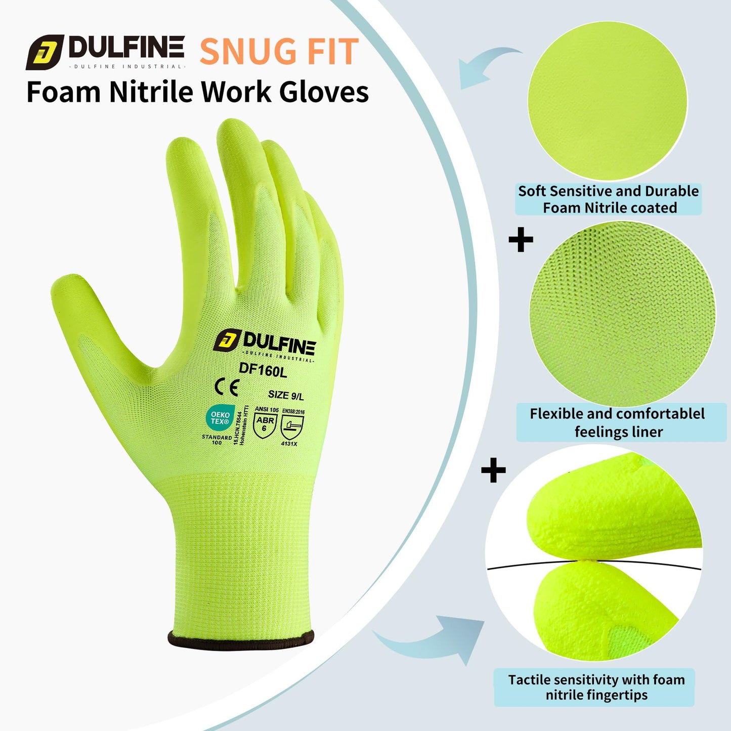 DULFINE MicroFoam Nitrile Coated 3/12/36 Pairs Work Gloves for Men & Women | Strong Grip, Touchscreen, Seamless Nylon Knit, Ideal for General Purpose, Automotive, Home Improvement, Painting