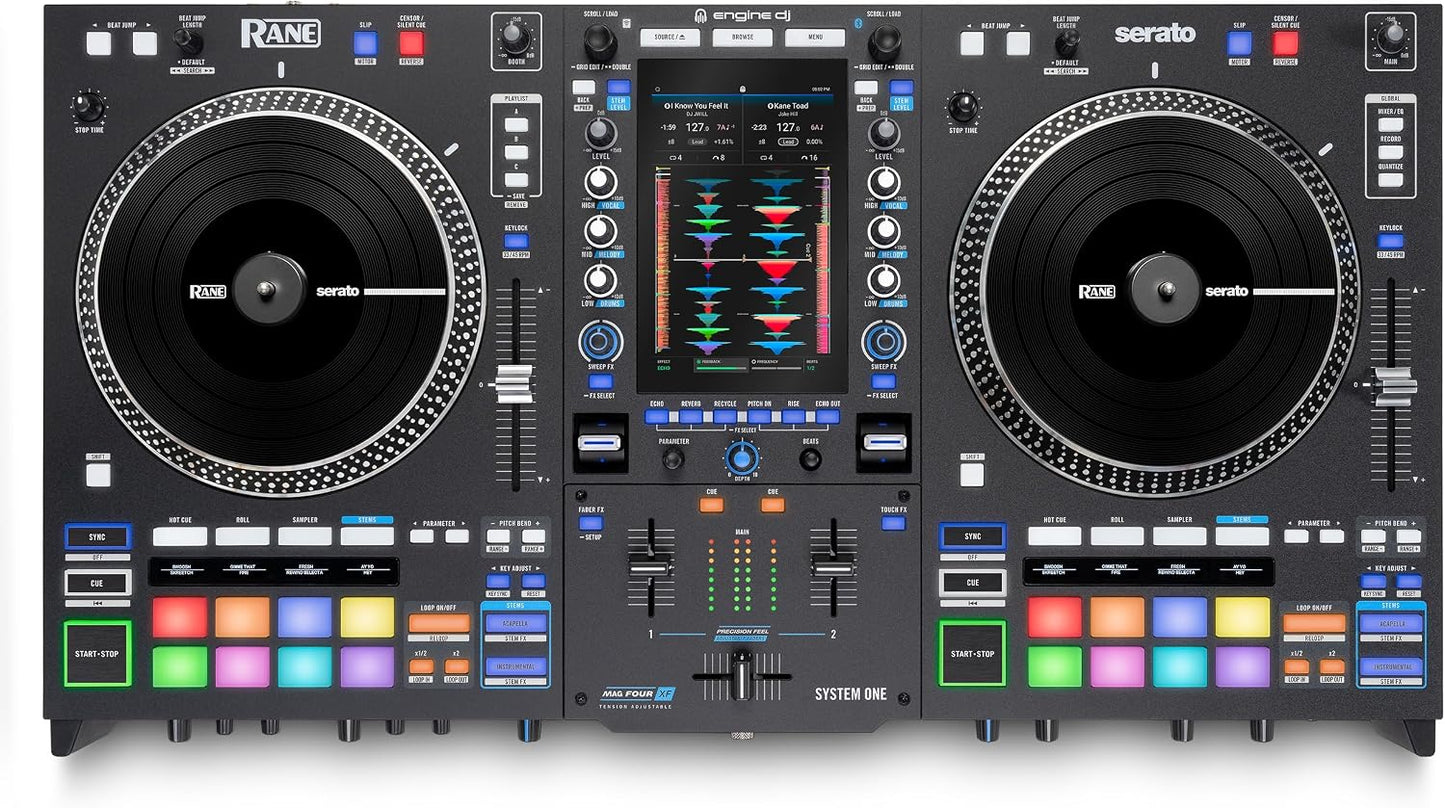RANE SYSTEM ONE All-in-One Standalone Motorized DJ Controller with Engine DJ OS, Seamless Mixing on 2 Decks, Stems FX, Serato DJ Pro, XLR Outputs