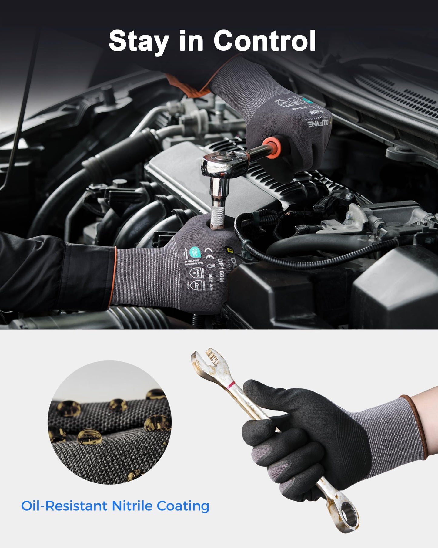 DULFINE MicroFoam Nitrile Coated 3/12/36 Pairs Work Gloves for Men & Women | Strong Grip, Touchscreen, Seamless Nylon Knit, Ideal for General Purpose, Automotive, Home Improvement, Painting