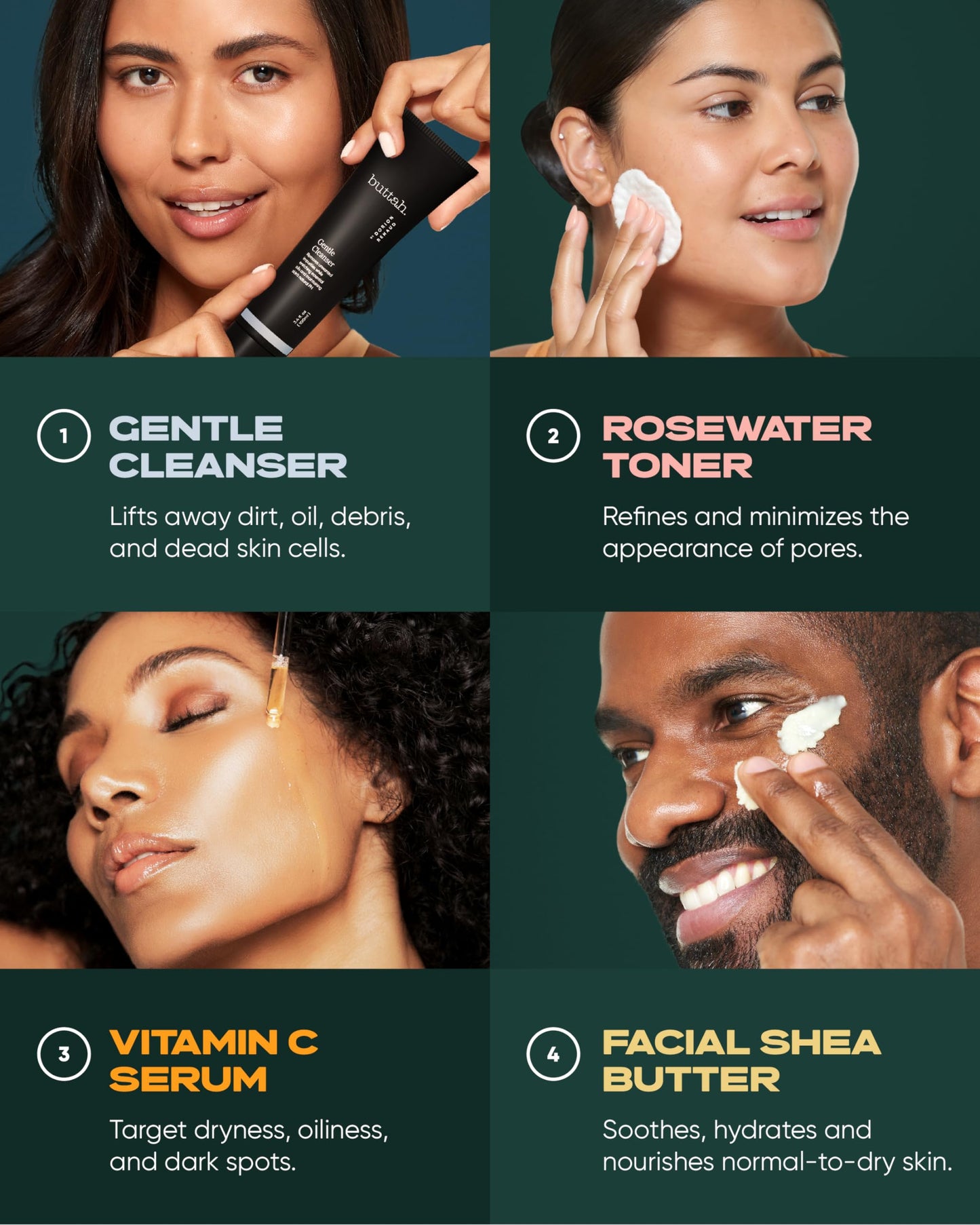 Buttah Skin Supreme Kit for Melanin Rich Skin | CocoShea Revitalizing Cream 2 oz | Vitamin C Serum 1 oz | Cleanser 3.4 oz | Rosewater Toner 3.4 oz | Black Owned Skincare