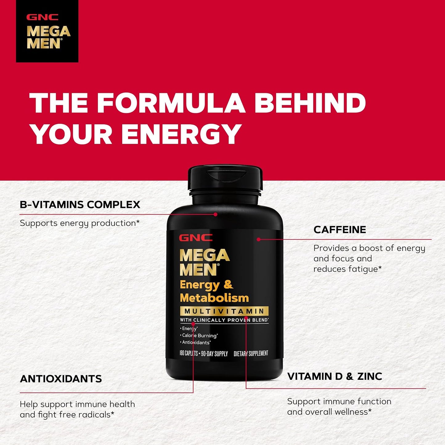 GNC Mega Men Energy & Metabolism Multivitamin for Men | Antioxidants and Increased Calorie Burning | 180 Count