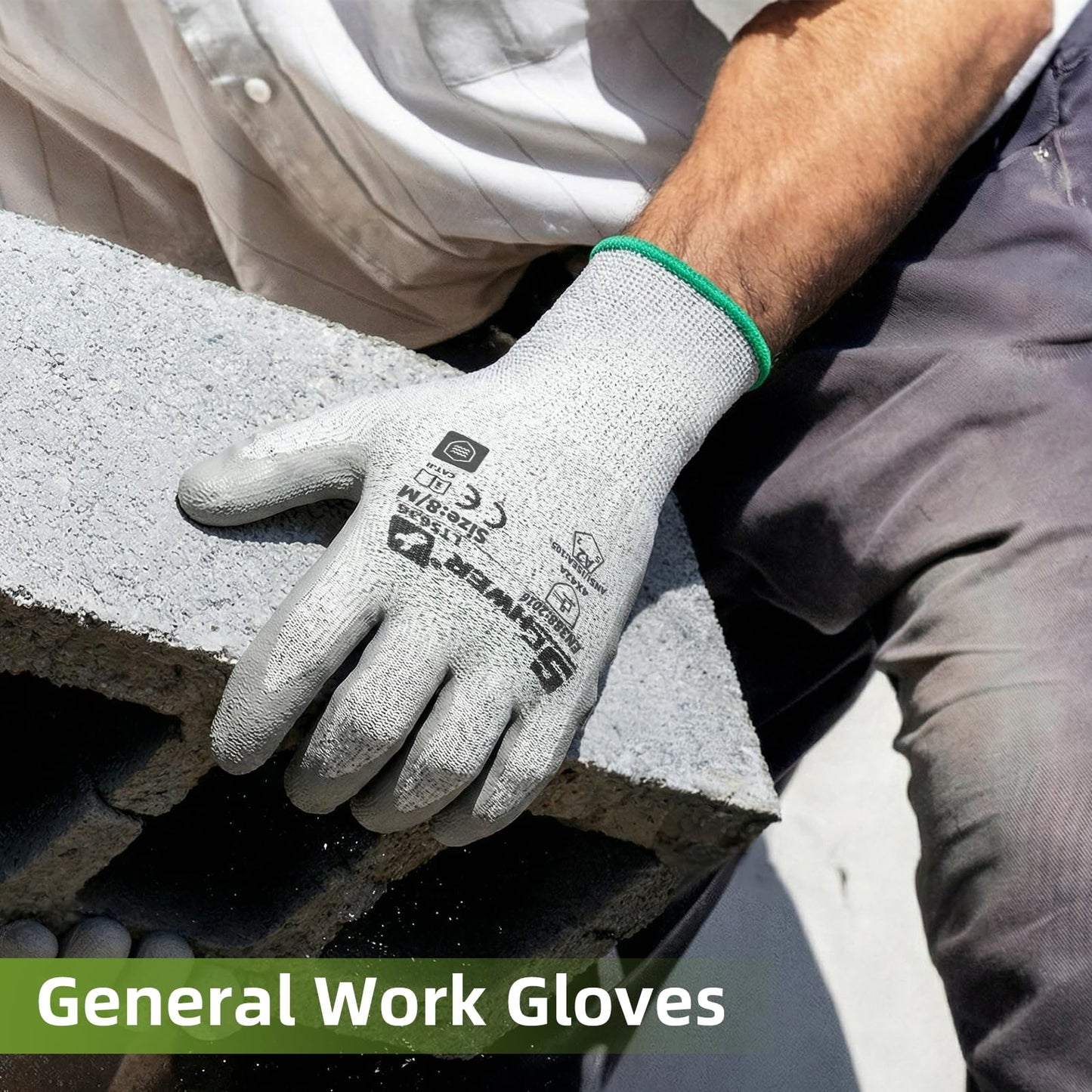 Schwer 6 Pairs A2 Cut Resistant Work Gloves, Ultra Durable, LT5636, L | Certified to Level 6 Abrasion, Enhanced Safety, Strong Grip, 3D-Comfort, Breathable, Flexible, Construction, Garden, Mechanic