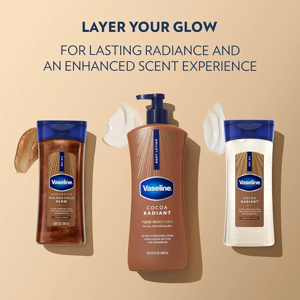 Vaseline Intensive Care Cocoa Radiant Body Lotion, 20.3 Oz (3-Pack) - Ultra-Hydrating Lipids & Pure Cocoa Butter for Dry Skin