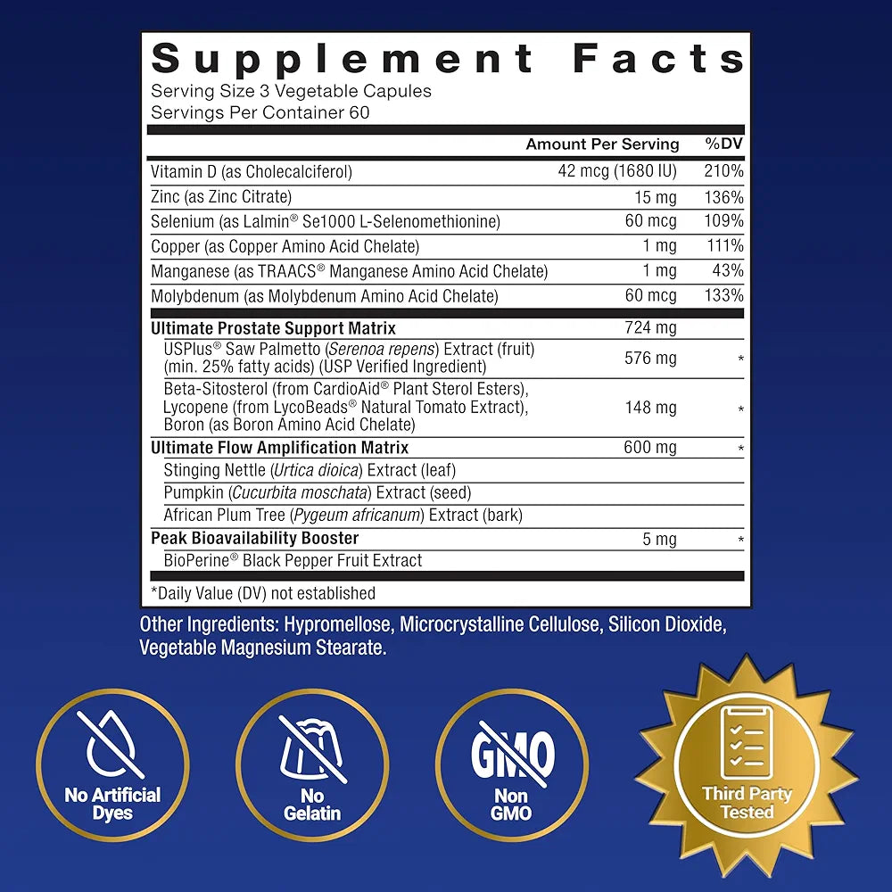 Force Factor Prostate Ultimate, Prostate Health Supplement for Men with Nettle & Saw Palmetto, #1 Urologist Recommended Ingredient to Support Urinary Flow, Bladder Emptying, 2 Month Supply