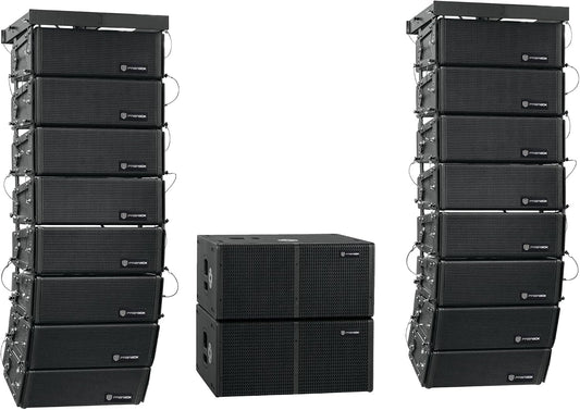 PRORECK Venue Set 10000W P.M.P.O Stereo/Mono DJ Powered PA Speaker System Combo Set Dual 4’’ Line Array Speaker, Dual 12 inch Active Subwoofer with Bluetooth Control, DSP Suitable for Concert, Venue