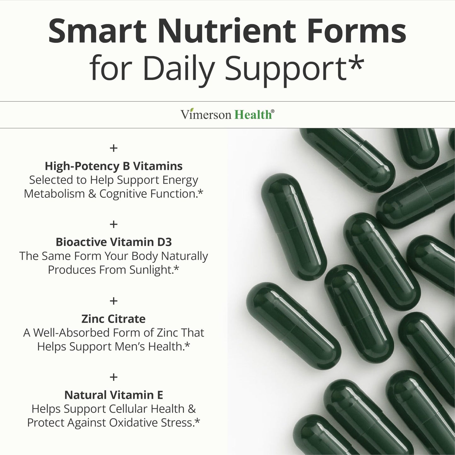 Vimerson Health Multivitamin for Men: Methylated B Vitamins, Chelated Minerals and Bioavailable D3 for Focus and Energy Support – Daily Mens Multivitamins and Multiminerals – 60 Capsules