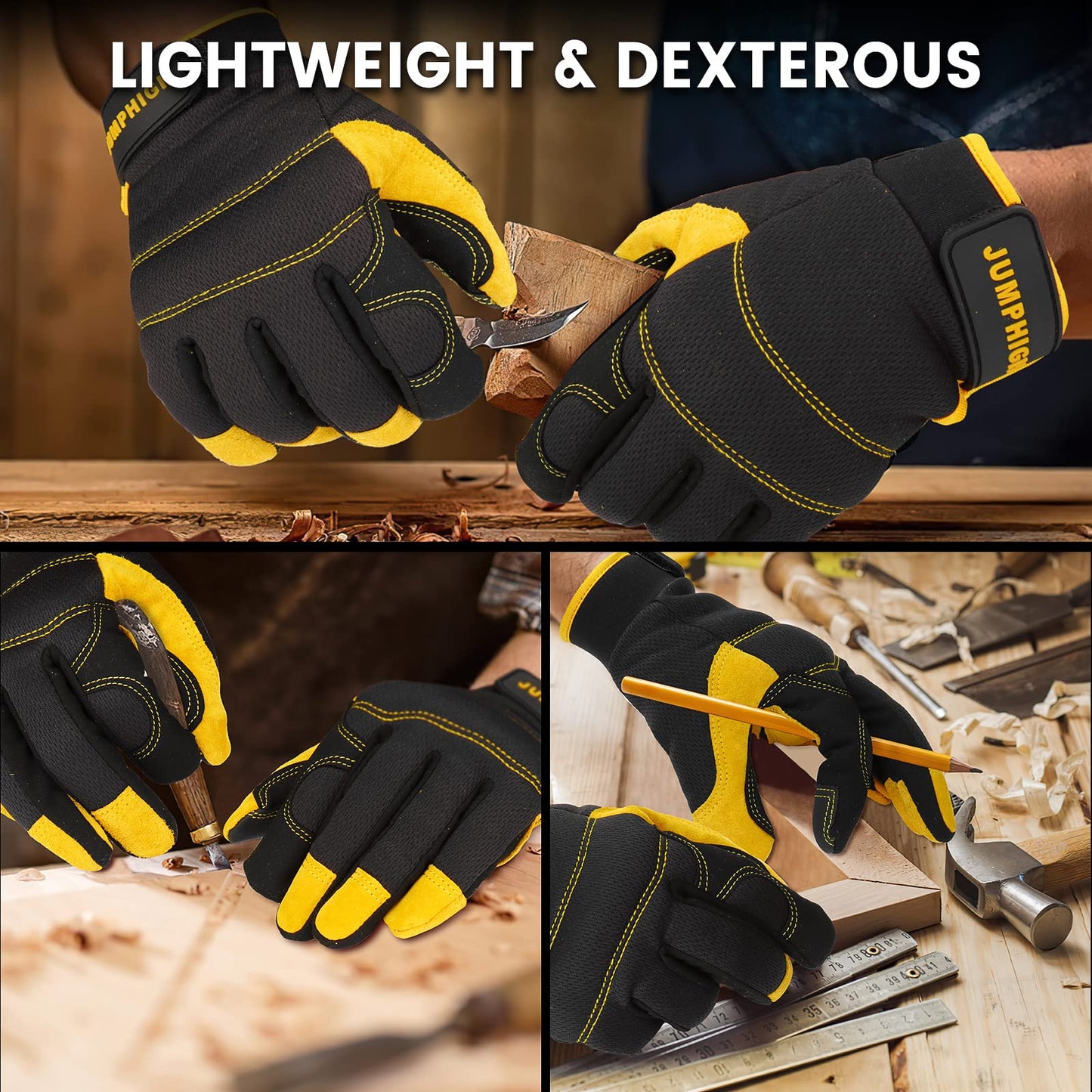 Safety Work Gloves, Men's Utility Mechanic Working Gloves for All Purpose, Touchscreen Compatible, Flexible Breathable Fit, Knuckles & Palm (M)