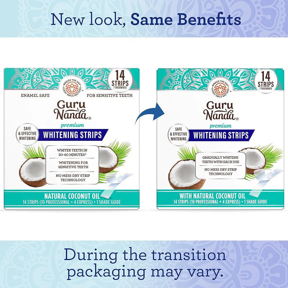 GuruNanda Teeth Whitening Strips Kit - 7-Day Treatment with Non-Slip, Dry Strip Technology - Whitening Designed with Care for a Brighter Smile