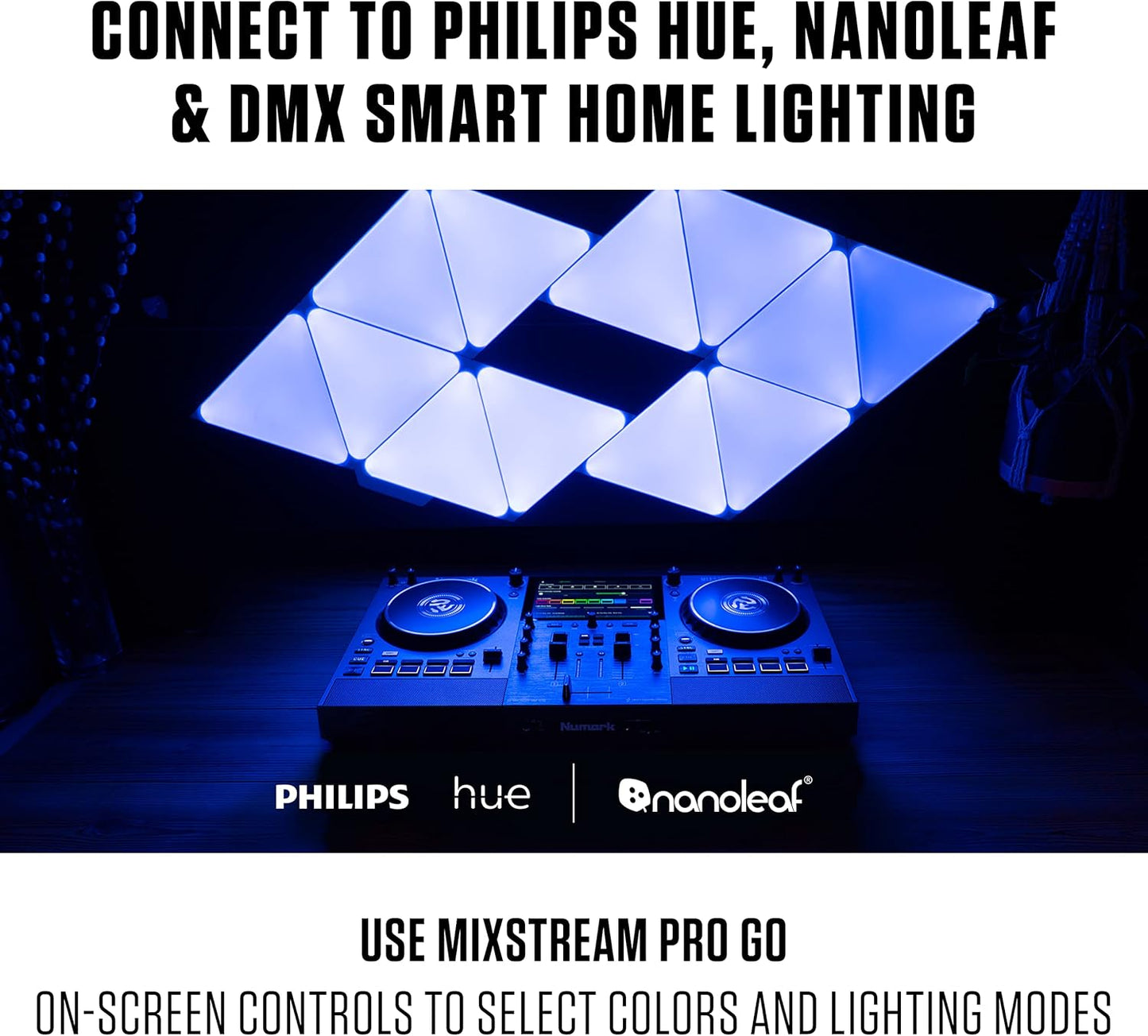 Numark Mixstream Pro Go Portable DJ Controller | Battery-Powered Standalone DJ Mixer with Stem Separation, Wi-Fi Streaming, Built-In Speakers, and 7" Touchscreen