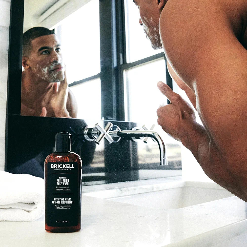 Brickell Men's Redefining Anti-Aging Face Wash For Men, Foaming Gel Face Wash Firms & Plumps Skin to Reduce Signs of Aging, With Hyaluronic Acid, Vitamin E, and Vitamin C, 4oz, Scented