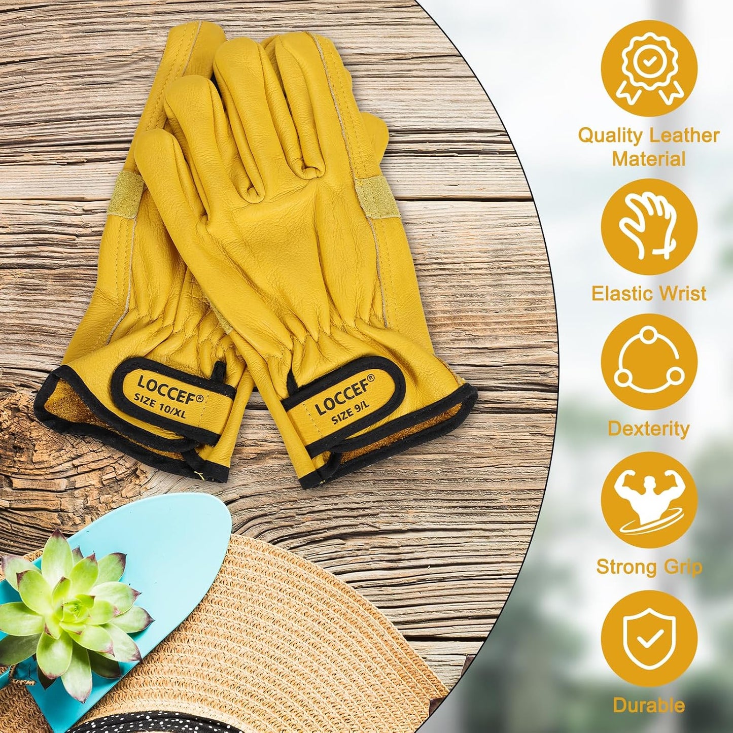 2 Pairs Leather Work Gloves for Men Women Cowhide Utility | Elastic snug wrist cuff, touchscreen, tear resistant, for mechanics, construction, trucking, landscaping, warehouse
