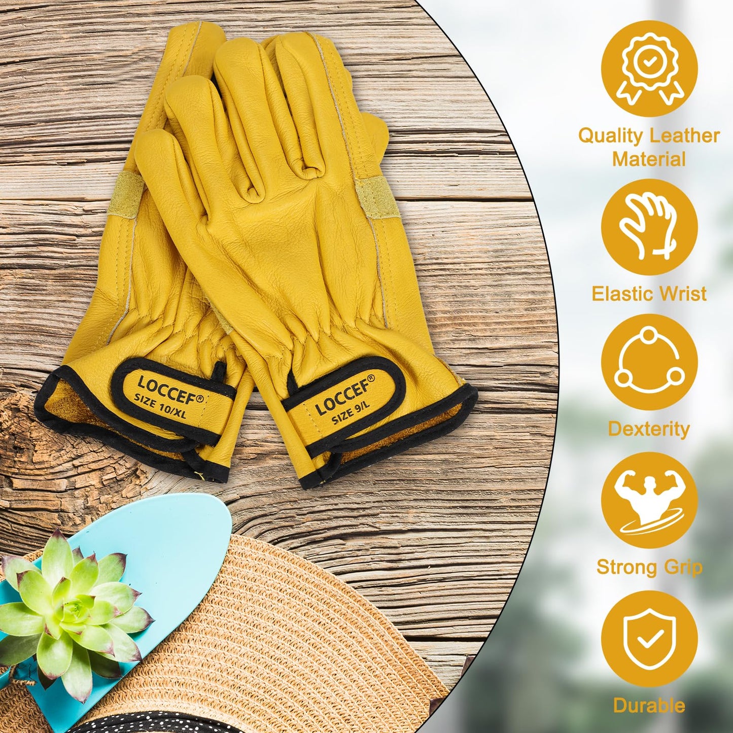 2 Pairs Leather Work Gloves for Men Women Cowhide Utility | Elastic snug wrist cuff, touchscreen, tear resistant, for mechanics, construction, trucking, landscaping, warehouse