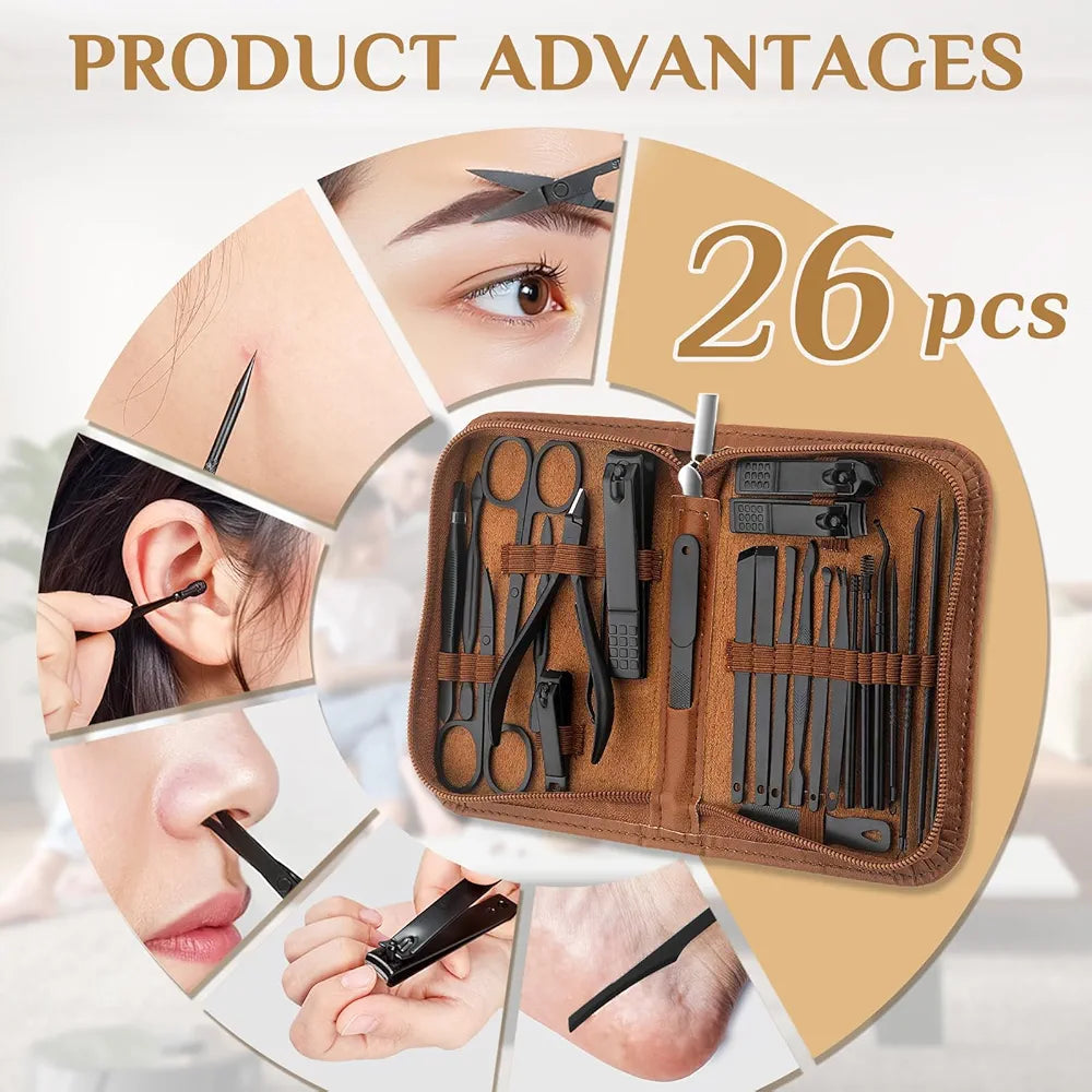 MINKINH Manicure Set Professional Nail Clipper Kit-26 Pieces Stainless Steel Manicure Kit,Nail Care Tools with Luxurious Travel Case 