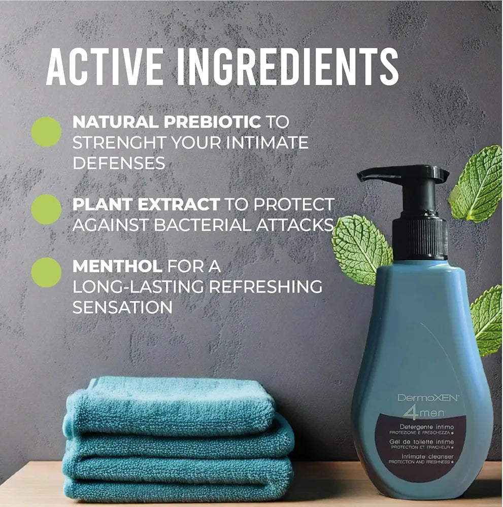 DERMOXEN Men's Intimate Wash | pH Balanced Daily Hygiene Gel | Freshness & Odor-Control Formula with Menthol | Gentle Cleansing for the Groin Area | Male Hygiene Product | 4.23 fl oz