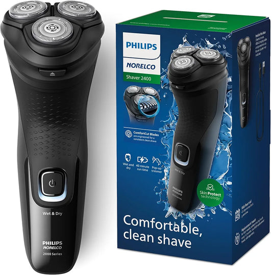Philips Norelco Shaver 2400 Series Wet & Dry Electric Shaver with Pop-up Trimmer and Protective Cap, Deep Black (Model X3001/90)