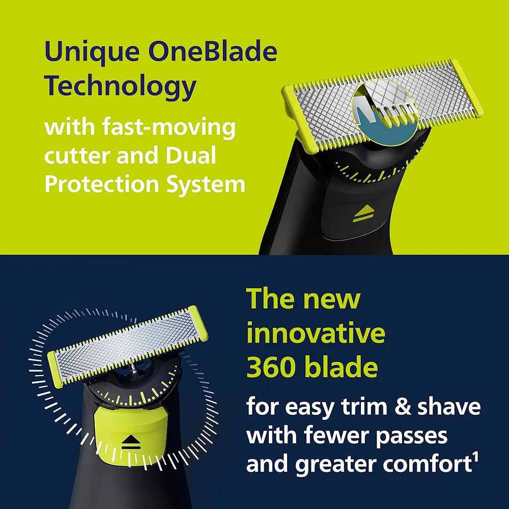 Philips Norelco OneBlade 360 Pro Face + Body Hybrid Electric Trimmer and Shaver with 360 Blade Technology (Model QP6552/90)