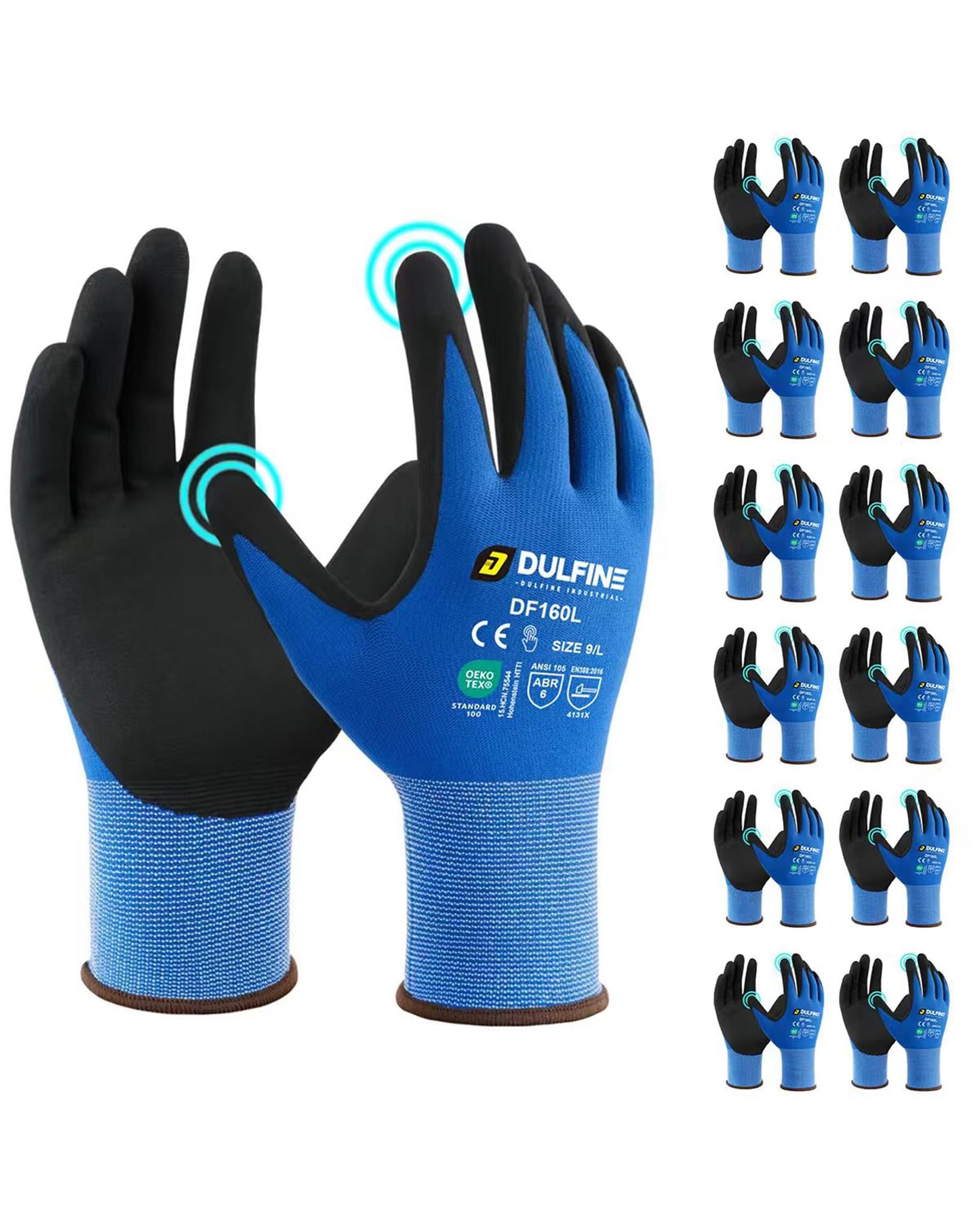 DULFINE MicroFoam Nitrile Coated 3/12/36 Pairs Work Gloves for Men & Women | Strong Grip, Touchscreen, Seamless Nylon Knit, Ideal for General Purpose, Automotive, Home Improvement, Painting