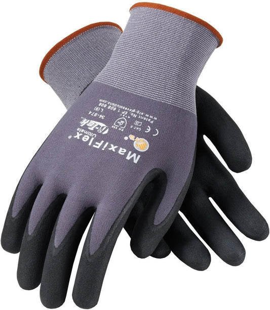 MaxiFlex Seamless Knit Nylon Gloves with Nitrile Coat and Micro Foam Grip on Palm and Fingers Cut Resistance