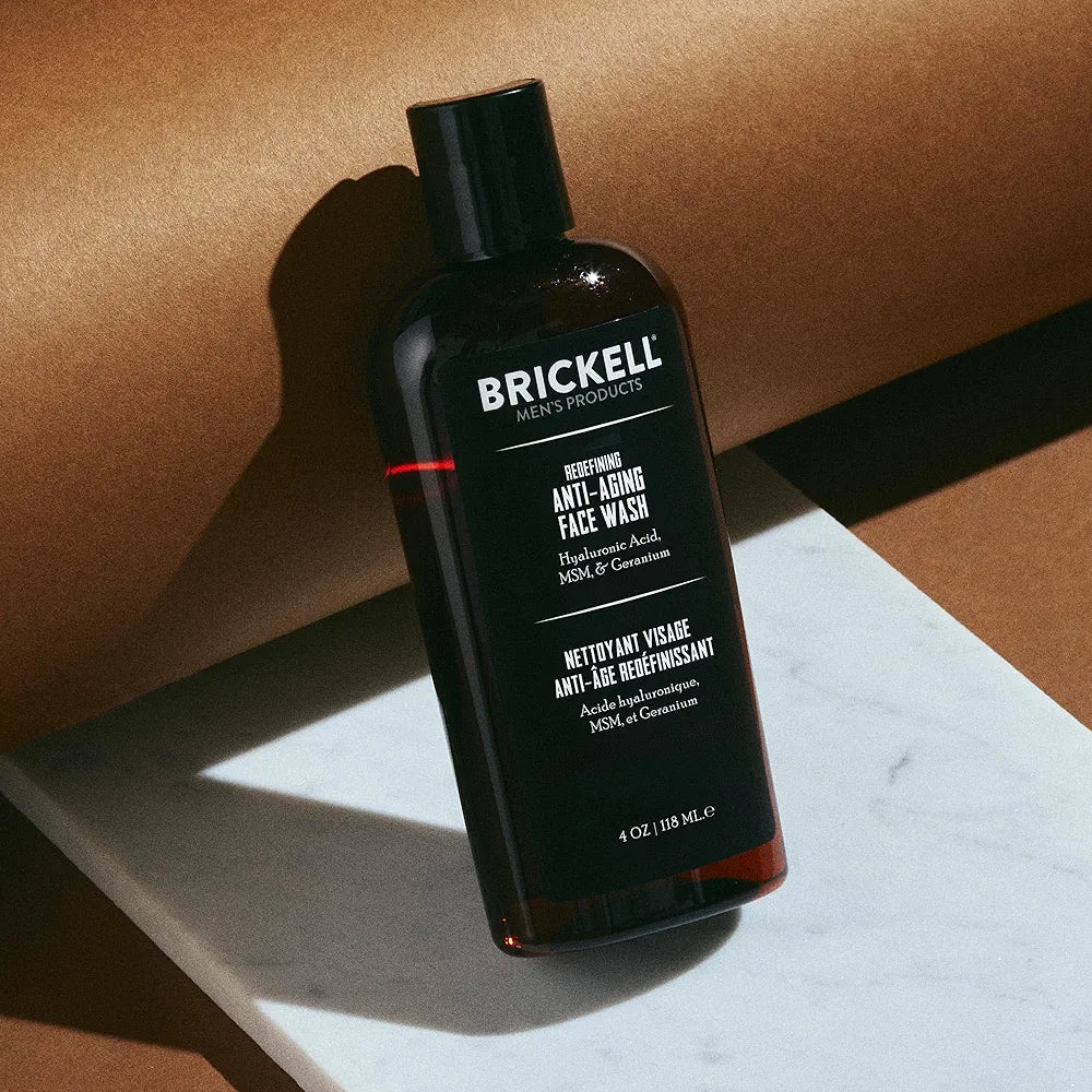 Brickell Men's Redefining Anti-Aging Face Wash For Men, Foaming Gel Face Wash Firms & Plumps Skin to Reduce Signs of Aging, With Hyaluronic Acid, Vitamin E, and Vitamin C, 4oz, Scented