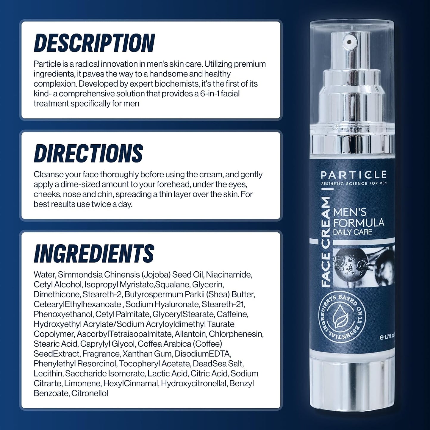 Particle 6-in-1 Face Cream for Men, Men’s Daily Hydrating Moisturizer with Vitamin C, Jojoba Oil, Vitamin E & Hyaluronic Acid, Skin Care Routine, Healthy Skin Support, Pack of 1, 1.7 FL OZ