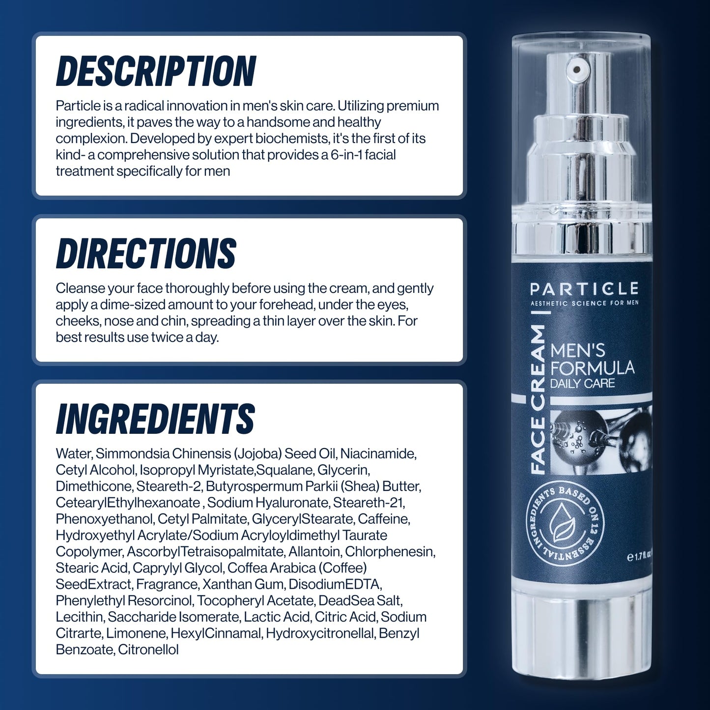Particle 6-in-1 Face Cream for Men, Men’s Daily Hydrating Moisturizer with Vitamin C, Jojoba Oil, Vitamin E & Hyaluronic Acid, Skin Care Routine, Healthy Skin Support, Pack of 1, 1.7 FL OZ